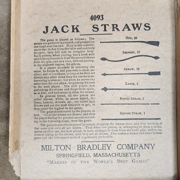 Do you remember playing Jack Straws? Or was Pick-Up-Sticks  Antique Game, Game of Jack Straws